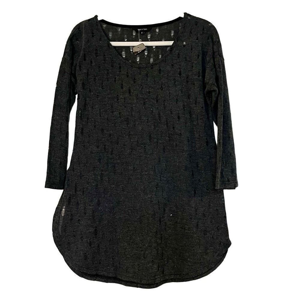NWT Yak N Yeti Distressed Gray 3/4 Sleeve Tunic Blouse Small